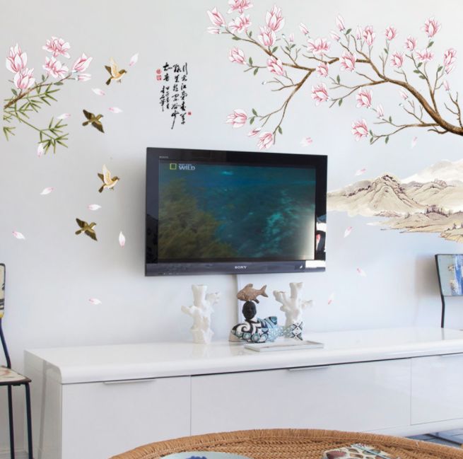 Fast Print Diy Peach Blossom Art Wall Decor Decals Mural Pvc Wall Sticker Multicolour 90x60cm - Image 3