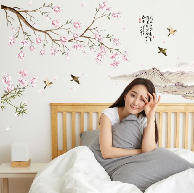 Fast Print Diy Peach Blossom Art Wall Decor Decals Mural Pvc Wall Sticker Multicolour 90x60cm - Image 2