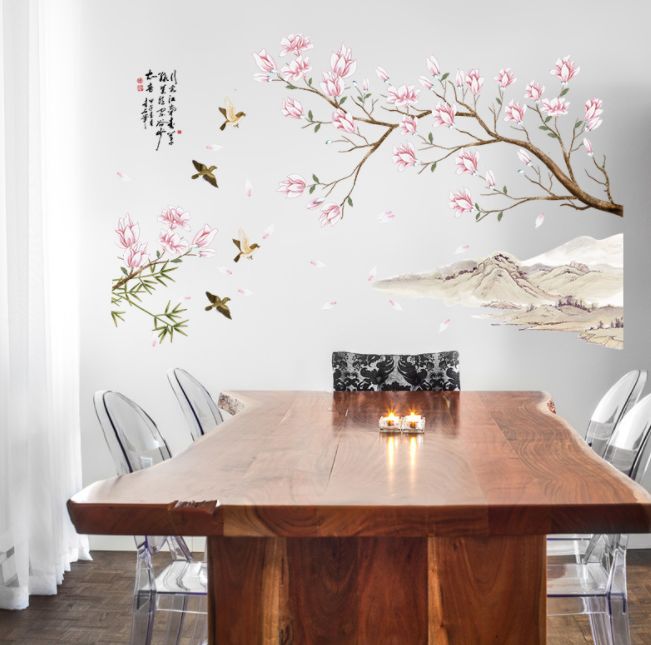 Fast Print Diy Peach Blossom Art Wall Decor Decals Mural Pvc Wall Sticker Multicolour 90x60cm - Image 4