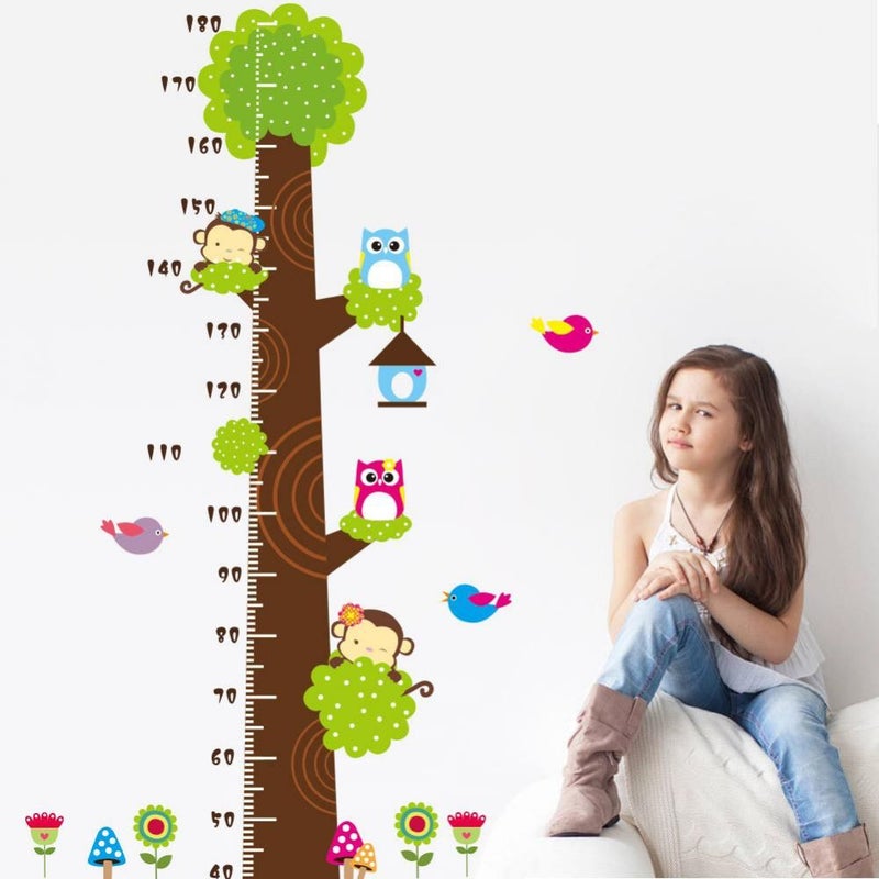 Fast Print Fresh Style Owl&Monkey Tree Stickers Kids Height Ruler Removable For Living Room Bedroom Wall Decal Multicolour 60x90cm  - Image 2