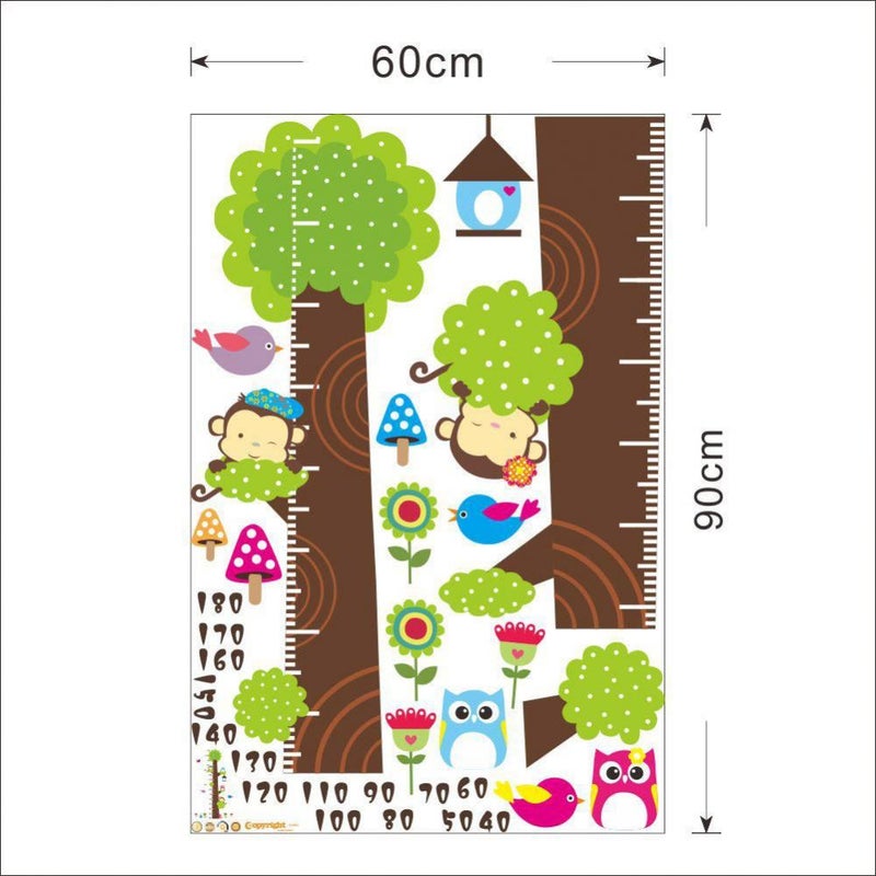 Fast Print Fresh Style Owl&Monkey Tree Stickers Kids Height Ruler Removable For Living Room Bedroom Wall Decal Multicolour 60x90cm  - Image 4