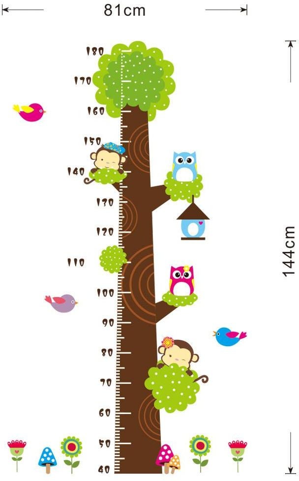 Fast Print Fresh Style Owl&Monkey Tree Stickers Kids Height Ruler Removable For Living Room Bedroom Wall Decal Multicolour 60x90cm  - Image 5