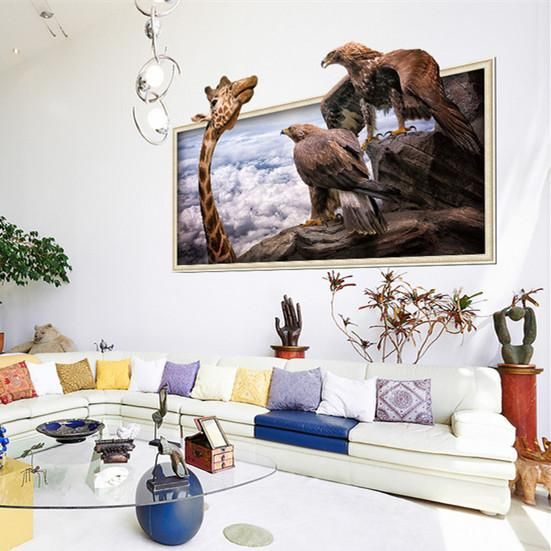 Fast Print Eagles Stare At Giraffe Clouds Fake Window Frame Animals Wall Sticker Multicolour 70x50cm  - Image 3