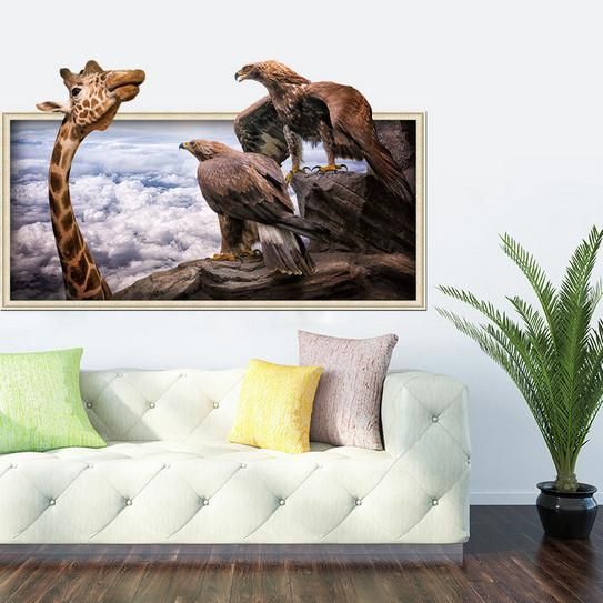 Fast Print Eagles Stare At Giraffe Clouds Fake Window Frame Animals Wall Sticker Multicolour 70x50cm  - Image 4