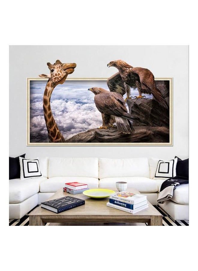 Fast Print Eagles Stare At Giraffe Clouds Fake Window Frame Animals Wall Sticker Multicolour 70x50cm  - Image 1