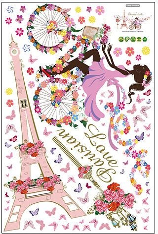 Fast Print DIY Flower Fairy Bicycle Tower Girl Bedroom Living Room Cafe Decoration Wall Sticker Multicolour - Image 2