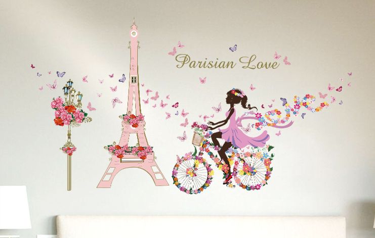 Fast Print DIY Flower Fairy Bicycle Tower Girl Bedroom Living Room Cafe Decoration Wall Sticker Multicolour - Image 3
