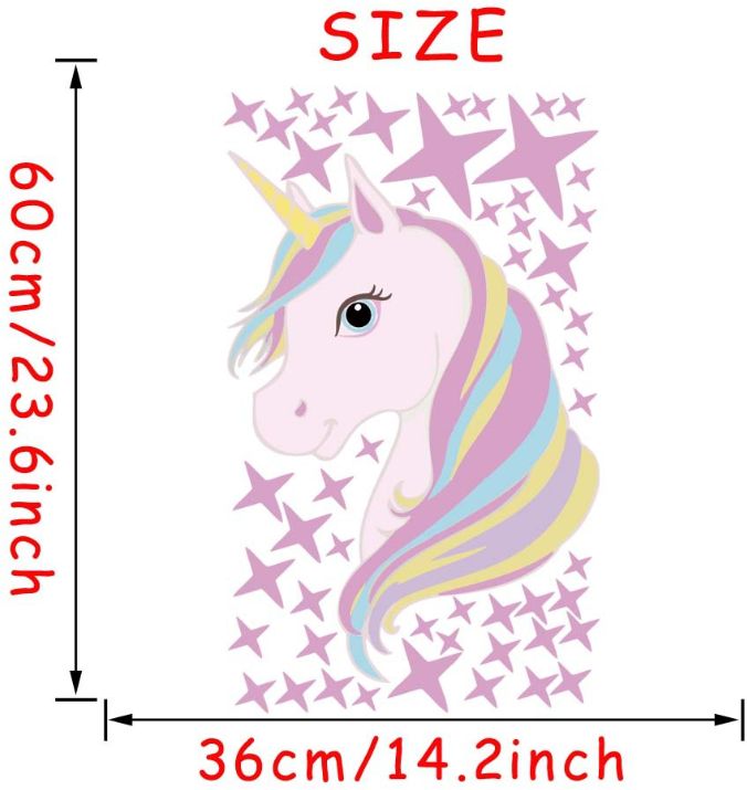 فاست برينت ملصق جداري لديكور الحائط يمكن تركيبه بنفسك بتصميم كرتوني على شكل حصان يونيكورن ونجوم على شكل قلب متعدد الألوان 36x60سم - Image 2
