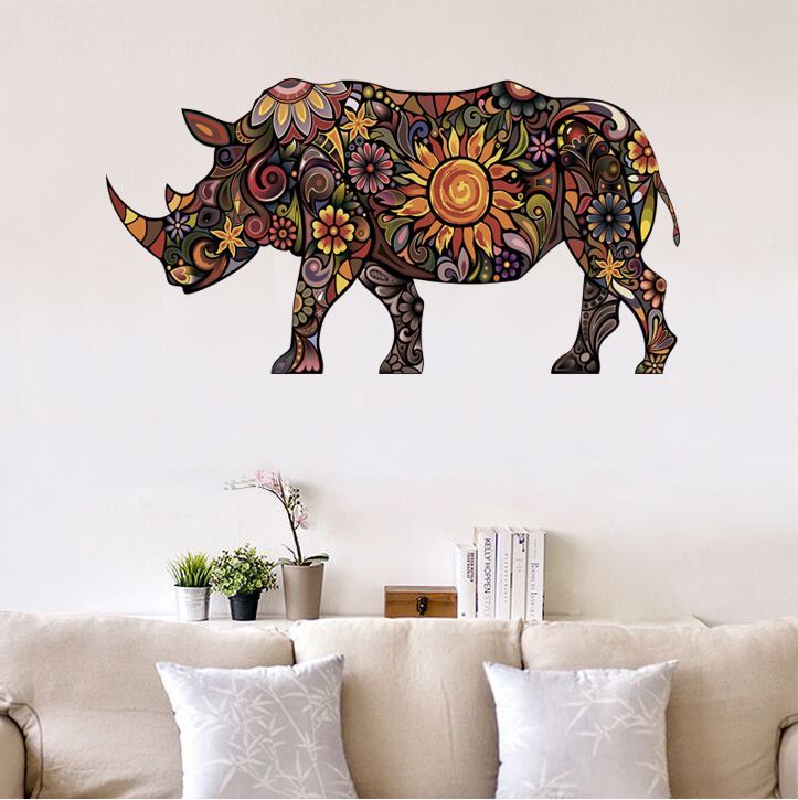 Fast Print Floral Rhinoceros Art Decorations Living Room Wall Sticker Multicolour 60x90cm - Image 2