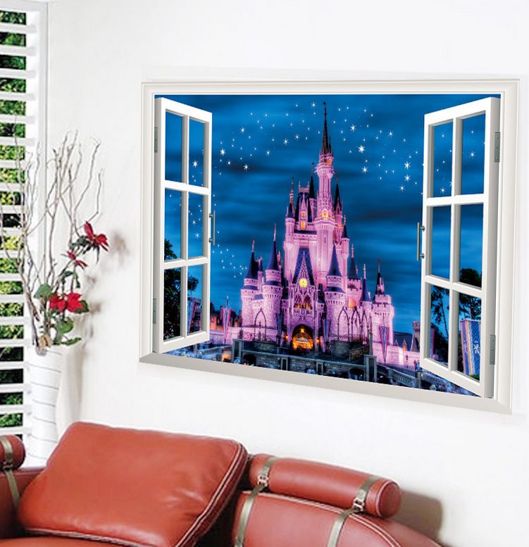 فاست برينت ملصق جداري ثلاثي الأبعاد قابل للإزالة بتصميم نافذة تمثل قلعة الوهم متعدد الألوان 70x50سم - Image 2