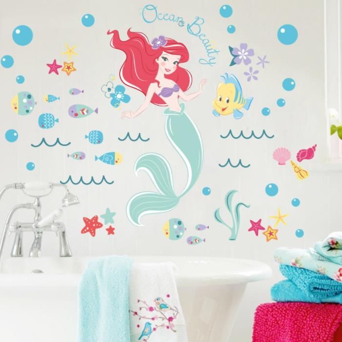 Fast Print Mermaid Children's Room Kindergarten Background Wall Decoration Wallpaper Multicolour 85x65cm - Image 3