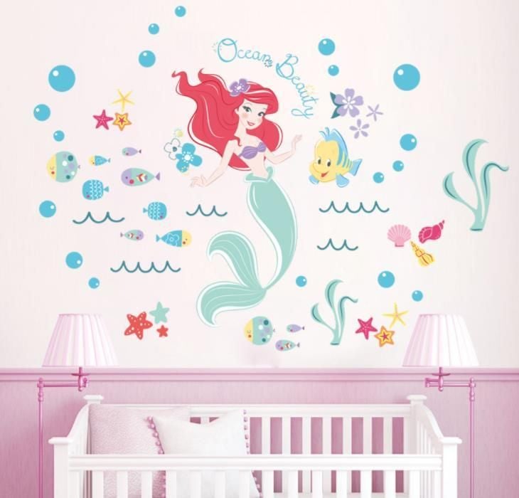 Fast Print Mermaid Children's Room Kindergarten Background Wall Decoration Wallpaper Multicolour 85x65cm - Image 2