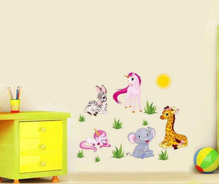 Fast Print Lovely Elephant Giraffe Horse Unicorn Zebra Baby Nursery Animal Wall Decals For Kids Rooms Baby Boys & Girls Bedroom & Stick Removable Wall Sticker Multicolour 70x50cm  - Image 3