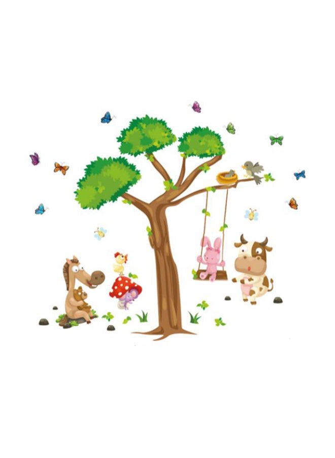 Fast Print Removable Cartoon Forest Animal Tree Swing Nursery Wall Sticker Multicolour 90x60cm - Image 1