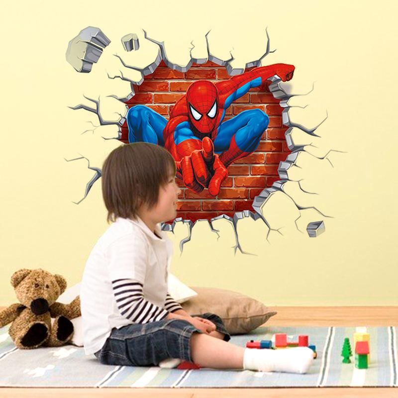 Fast Print Spiderman 3D Cracked Children Themed Art Boy Room Wall Sticker Multicolor 50x45cm - Image 2