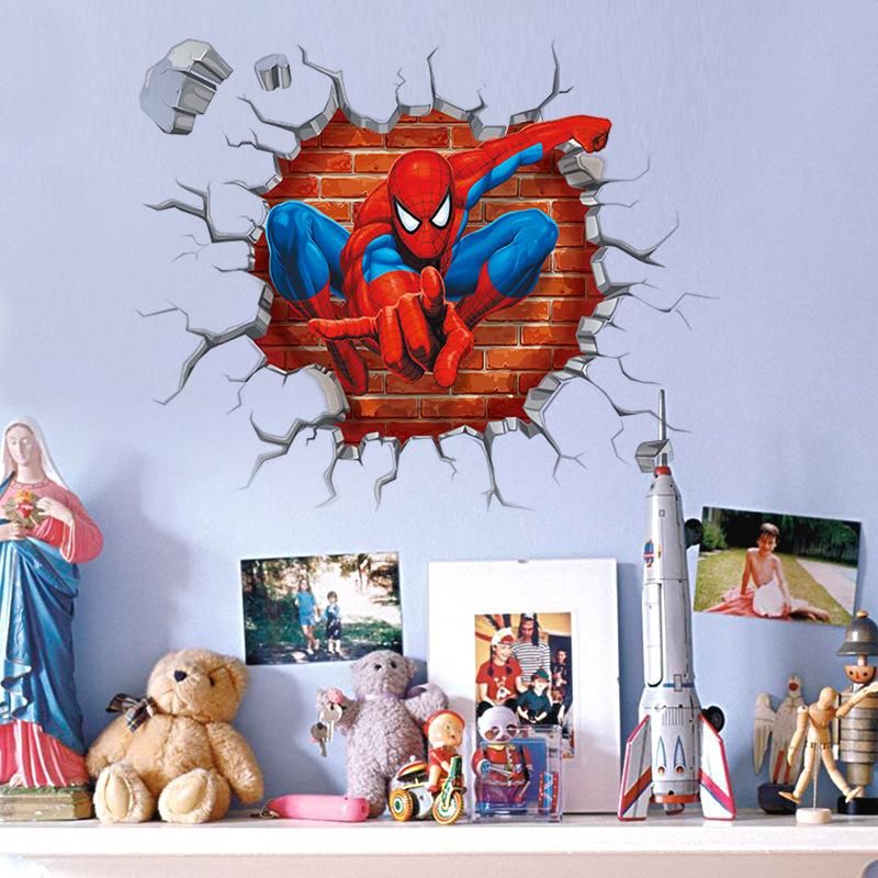 Fast Print Spiderman 3D Cracked Children Themed Art Boy Room Wall Sticker Multicolor 50x45cm - Image 3