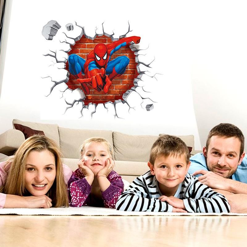 Fast Print Spiderman 3D Cracked Children Themed Art Boy Room Wall Sticker Multicolor 50x45cm - Image 4