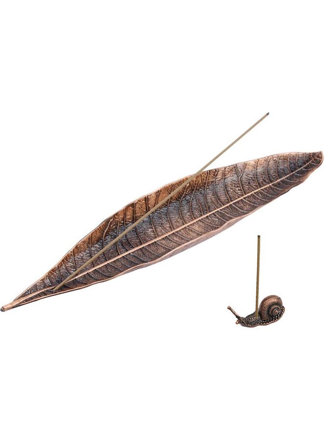 Metal Leaf Boat With Snail Incense Burner Brown 28cm  - Image 1
