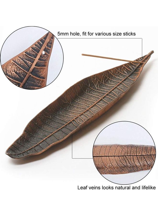 Metal Leaf Boat With Snail Incense Burner Brown 28cm  - Image 3