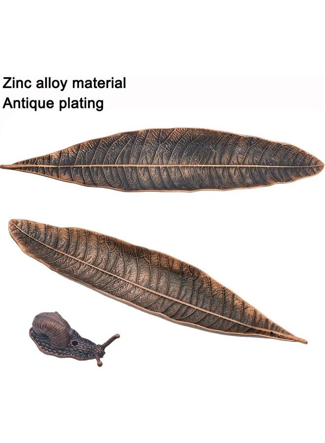 Metal Leaf Boat With Snail Incense Burner Brown 28cm  - Image 4