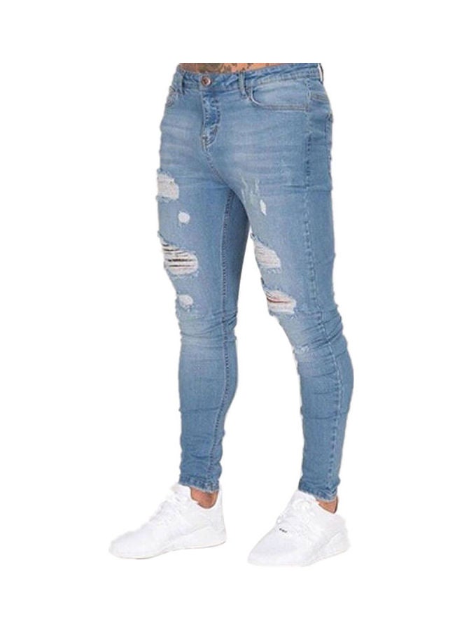 Generic Slim Fit Distressed Jeans Light Blue  - Image 1