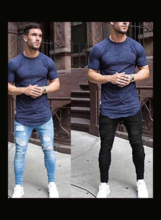 Generic Slim Fit Distressed Jeans Light Blue  - Image 3