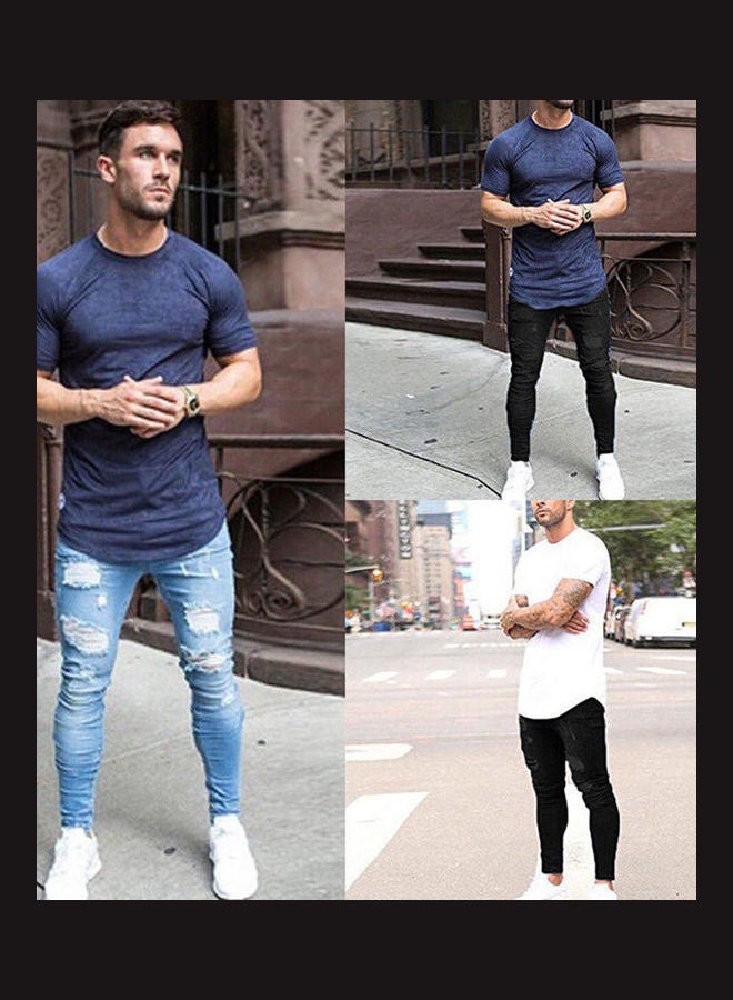 Generic Slim Fit Distressed Jeans Light Blue  - Image 5