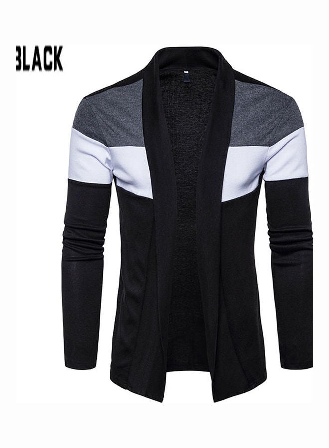 Lapel Knitting Cardigan Black/Grey/White - Image 1