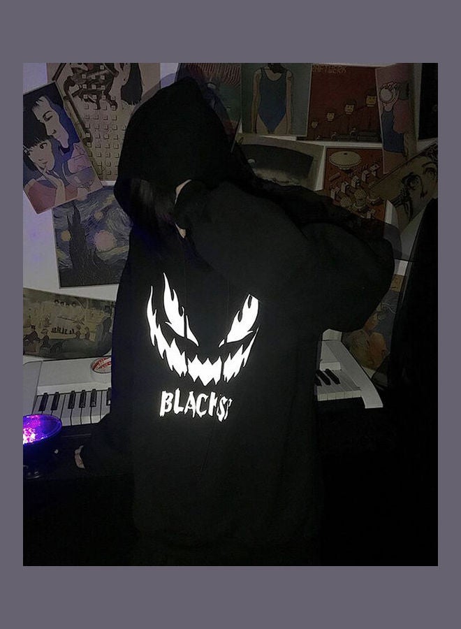 Loose Printed Hoodie Black - Image 2