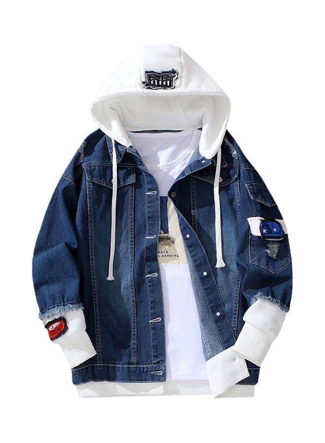 Casual Shredded Hoodie Navy Blue/White 