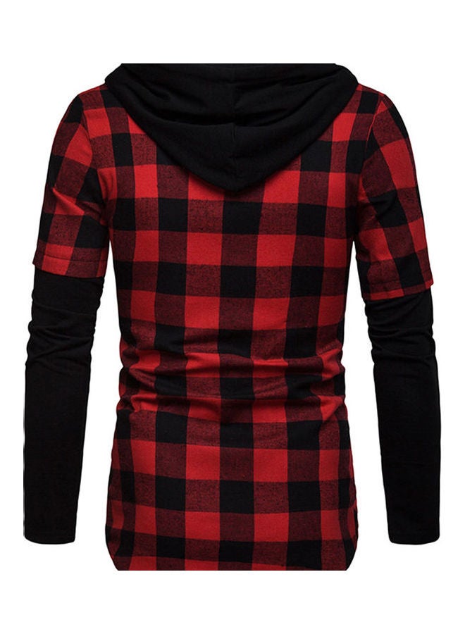 Grid Pattern Hooded Shirt Red/Black - Image 3