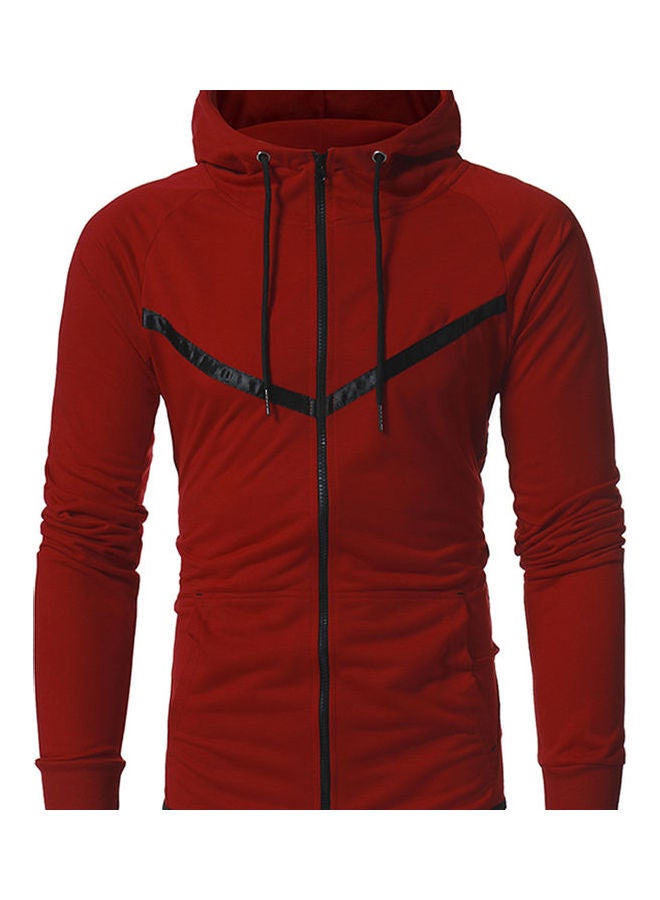Drawstring Warm Zipper Jacket Red  - Image 1
