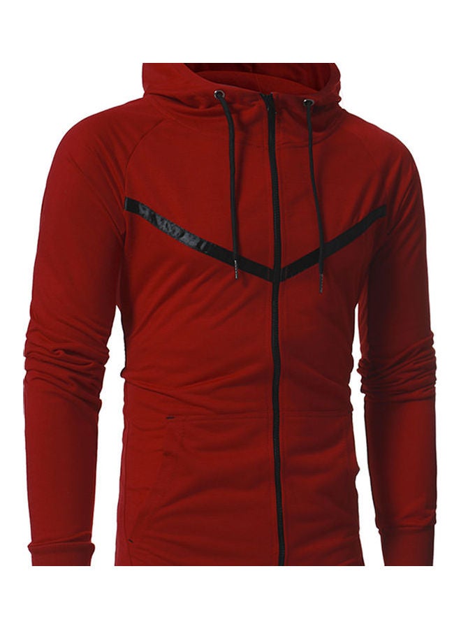 Drawstring Warm Zipper Jacket Red  - Image 2