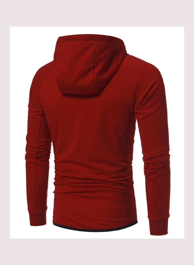 Drawstring Warm Zipper Jacket Red  - Image 3