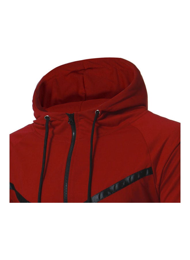 Drawstring Warm Zipper Jacket Red  - Image 4