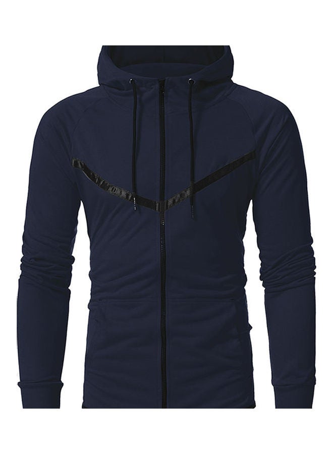 Drawstring Warm Zipper Jacket Navy  - Image 1