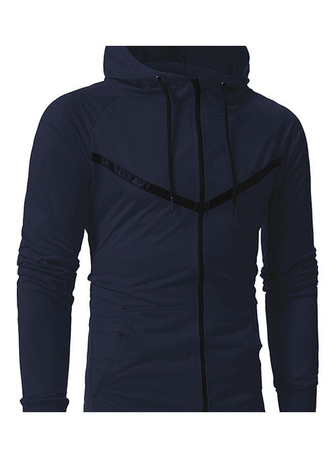 Drawstring Warm Zipper Jacket Navy  - Image 2