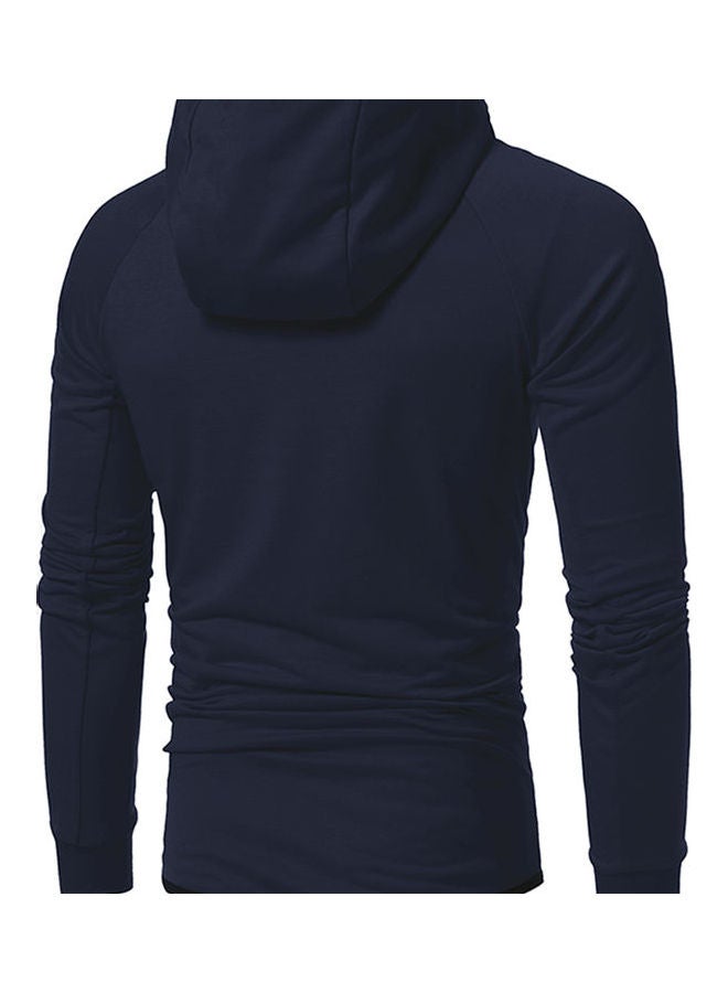 Drawstring Warm Zipper Jacket Navy  - Image 4
