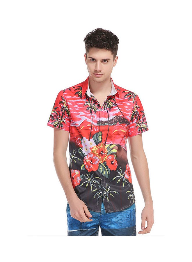 3D Beach Print Slim-Fit Short Sleeve Shirt Multicolour  - Image 2