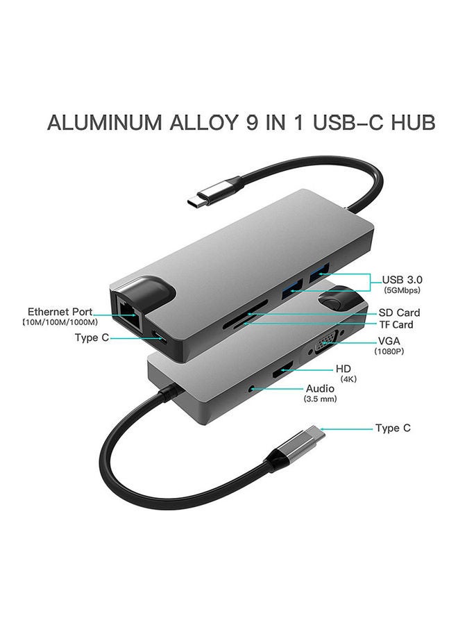 موزع منافذ 9 في 1 بمنفذ USB C. رمادي - Image 5