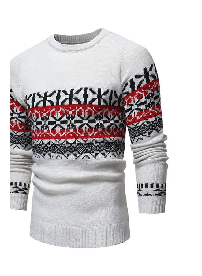 سترة محاكة بياقة مستديرة أبيض/أحمر/أسود - Image 3