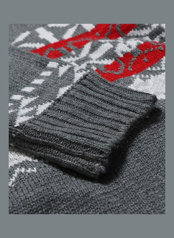 Crew Neck Knitted Sweater Grey/Red/White - Image 3