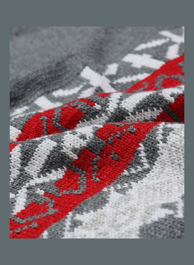 Crew Neck Knitted Sweater Grey/Red/White - Image 4