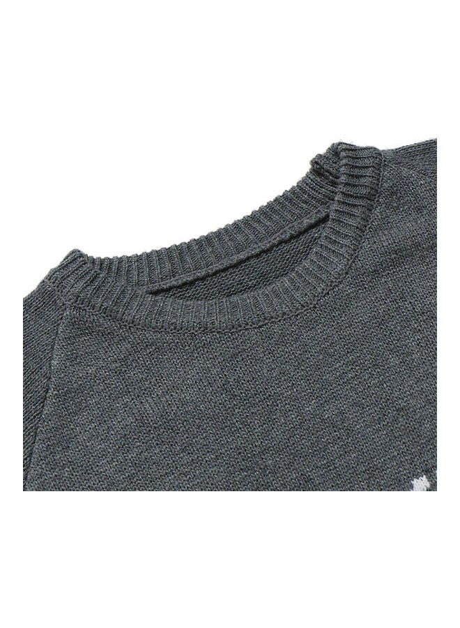 Crew Neck Knitted Sweater Grey/Red/White - Image 5