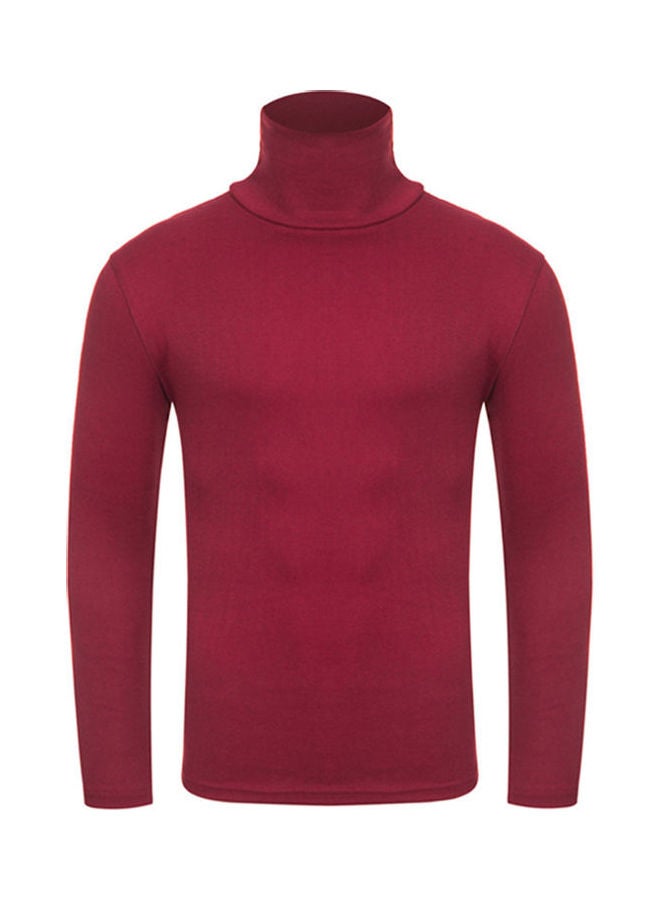 Long Sleeves Solid Pullover Wine Red  - Image 1