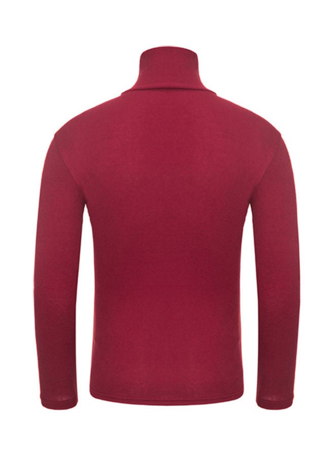 Long Sleeves Solid Pullover Wine Red  - Image 2