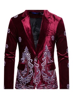 Single Button Embroidered Suit Wine Red
