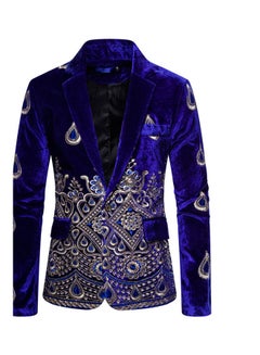 Generic Single Button Embroidered Suit Royal Blue  - Image 1