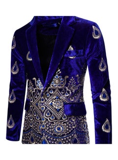 Generic Single Button Embroidered Suit Royal Blue  - Image 2