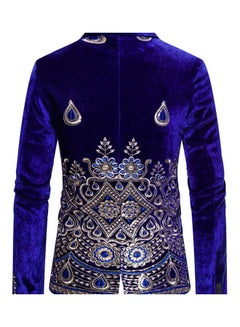 Generic Single Button Embroidered Suit Royal Blue  - Image 3
